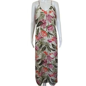 Old Navy Halter Top Long Ivory Floral Chiffon Long Flowy Maxi Dress Size Small